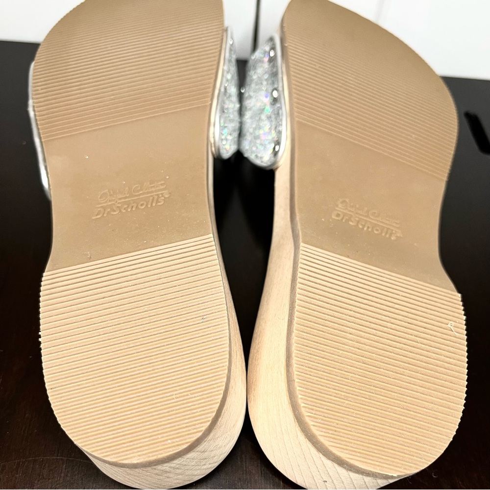 J Crew & Dr Scholls Silver Sandals with Glittery Straps and Flat Sole Clog - Picture 10 of 11